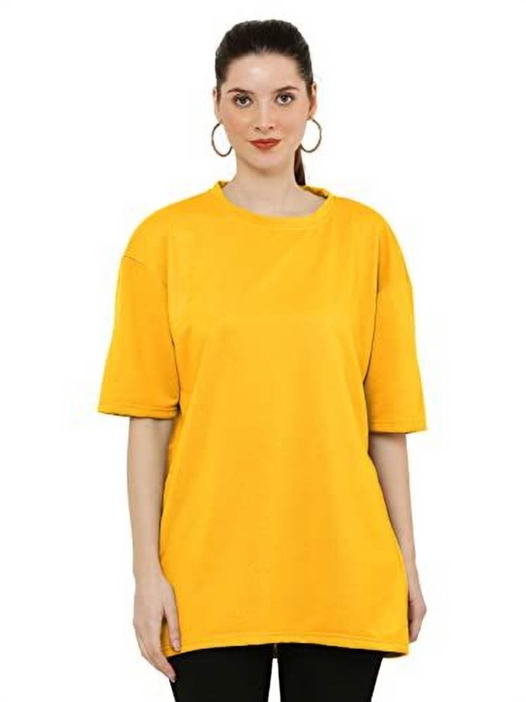 

NOTWILD Women Solid Round Neck Cotton Relaxed Fit T-shirt, Yellow