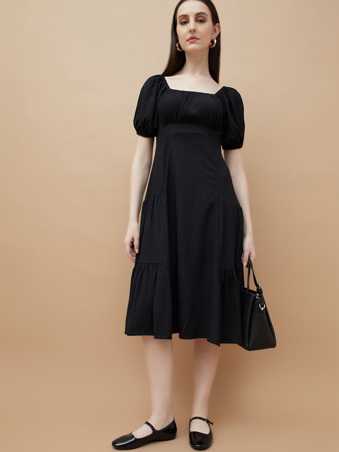 

CODE by Lifestyle Puff Sleeve Fit & Flare Dress, Black