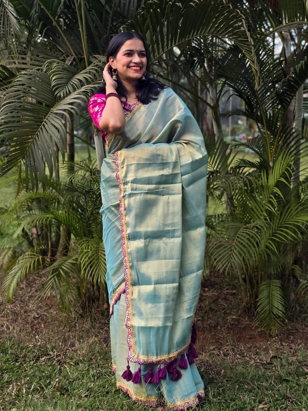 

Apaapi Threads of glory Embroidered Tissue Saree, Blue
