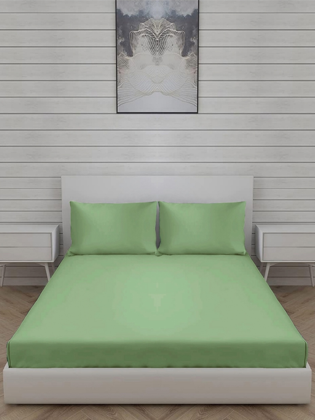 

Trance Home Linen Green Cotton 300 TC Queen Bedsheet Set- 2.18 m x 3.55 m