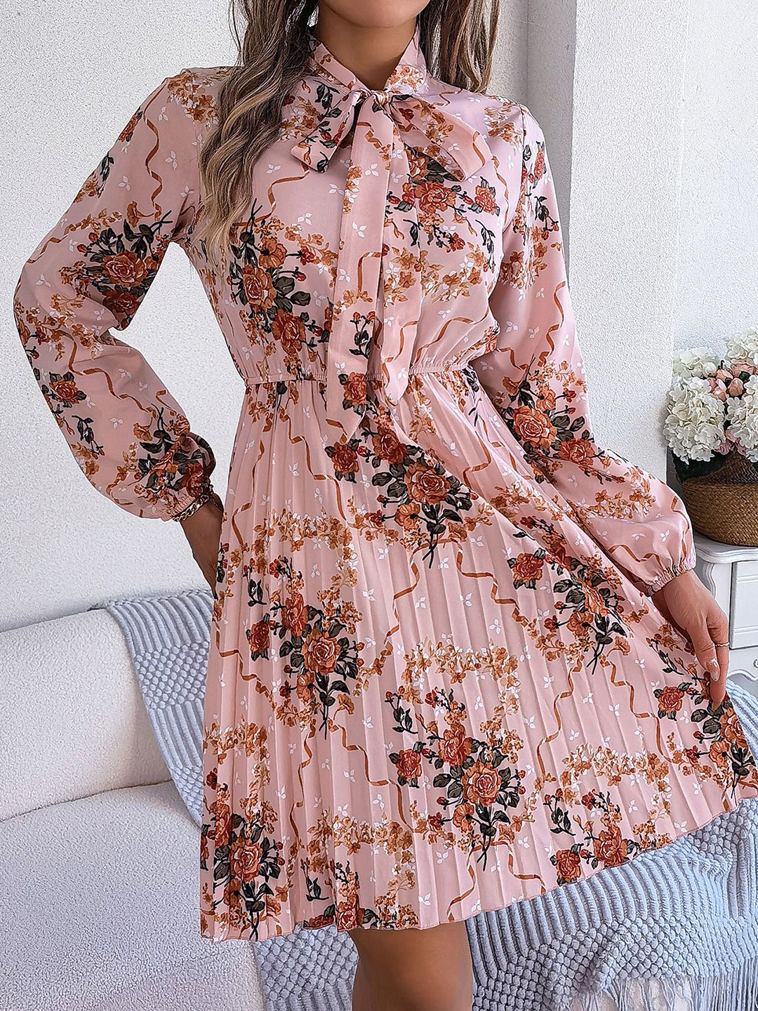 

StyleCast x Revolte Floral Print Georgette Fit & Flare Midi Dress, Pink
