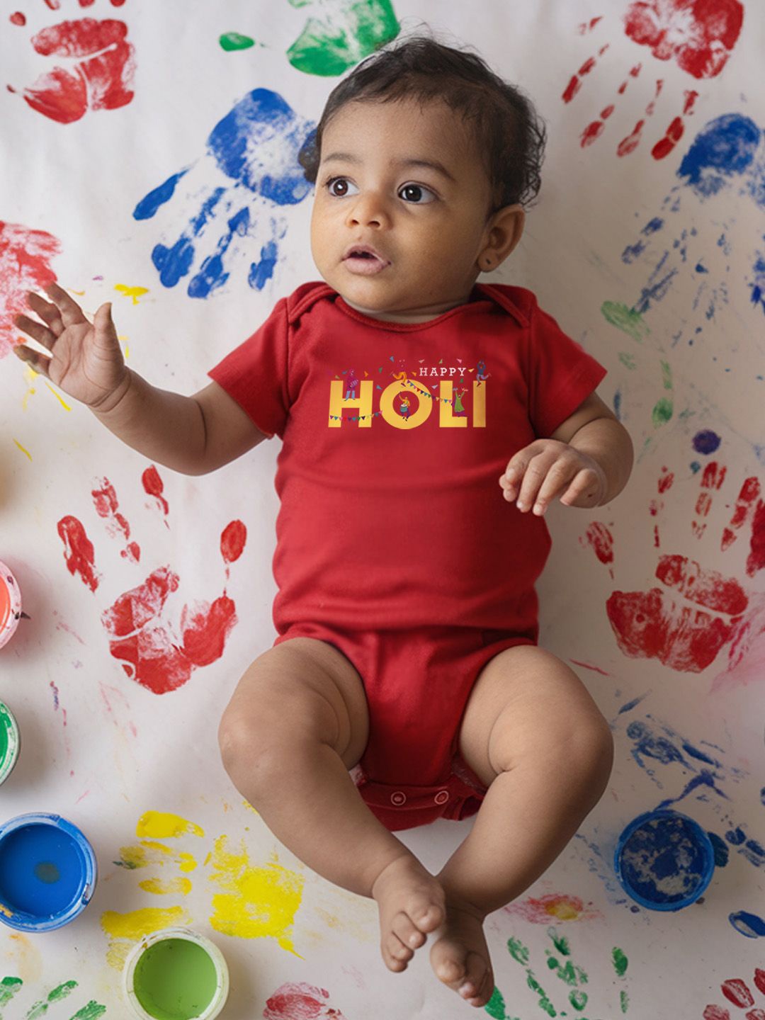 

FFLIRTYGO Infants Holi Printed Cotton Bodysuit, Red