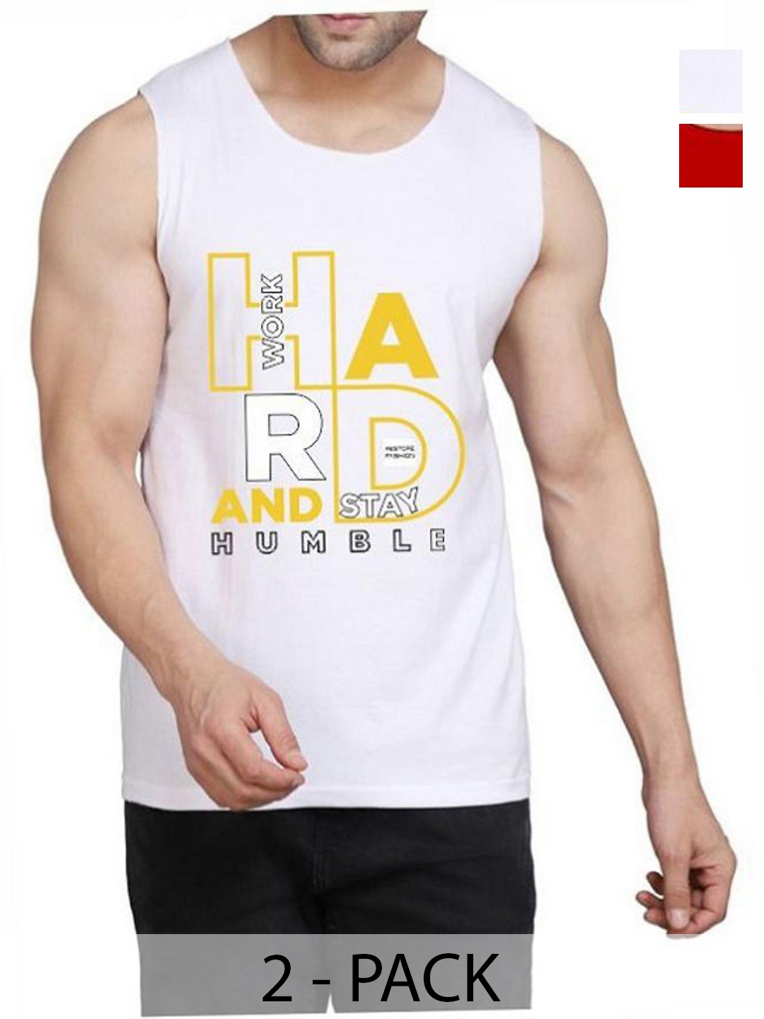 

WOOSTRO Men Pack Of 2 Typography Printed Round Neck Cotton Slim Fit T-shirts, White