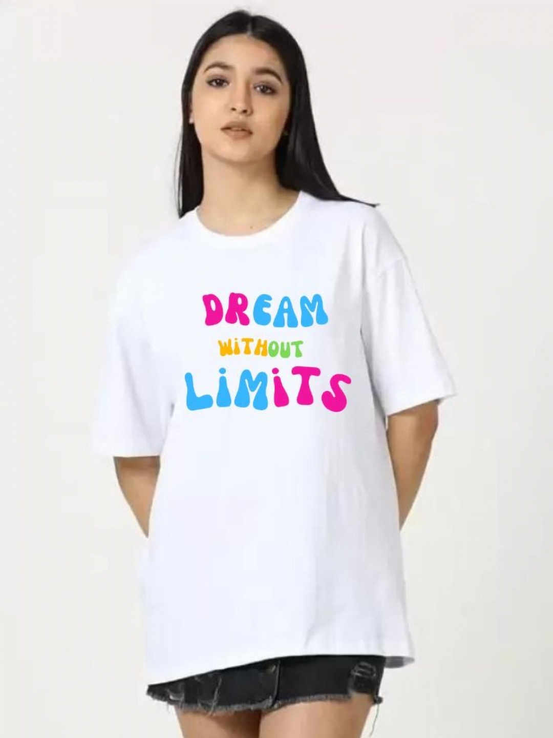 

SALUJA FABRICS Women Typography Printed Drop-Shoulder Sleeves Applique T-shirt, White