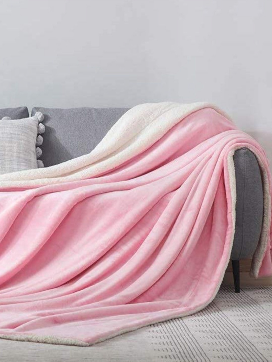 

VAS COLLECTIONS Sherpa Pink & White Heavy Winter Fur 500 GSM Single Bed Blanket