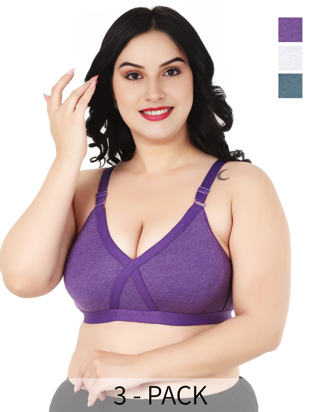 

Boleem Women Pack Of 3 Full Coverage Bra, Blue