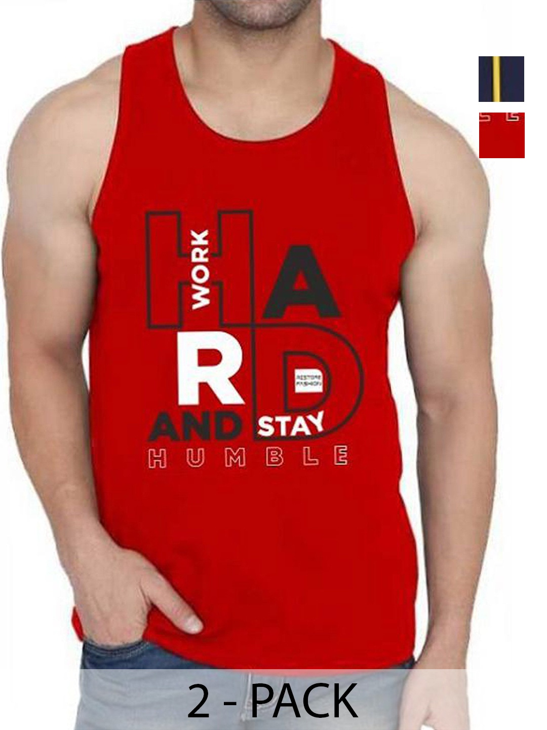 

WOOSTRO Men Pack Of 2 Typography Printed Round Neck Cotton Slim Fit T-shirts, Red