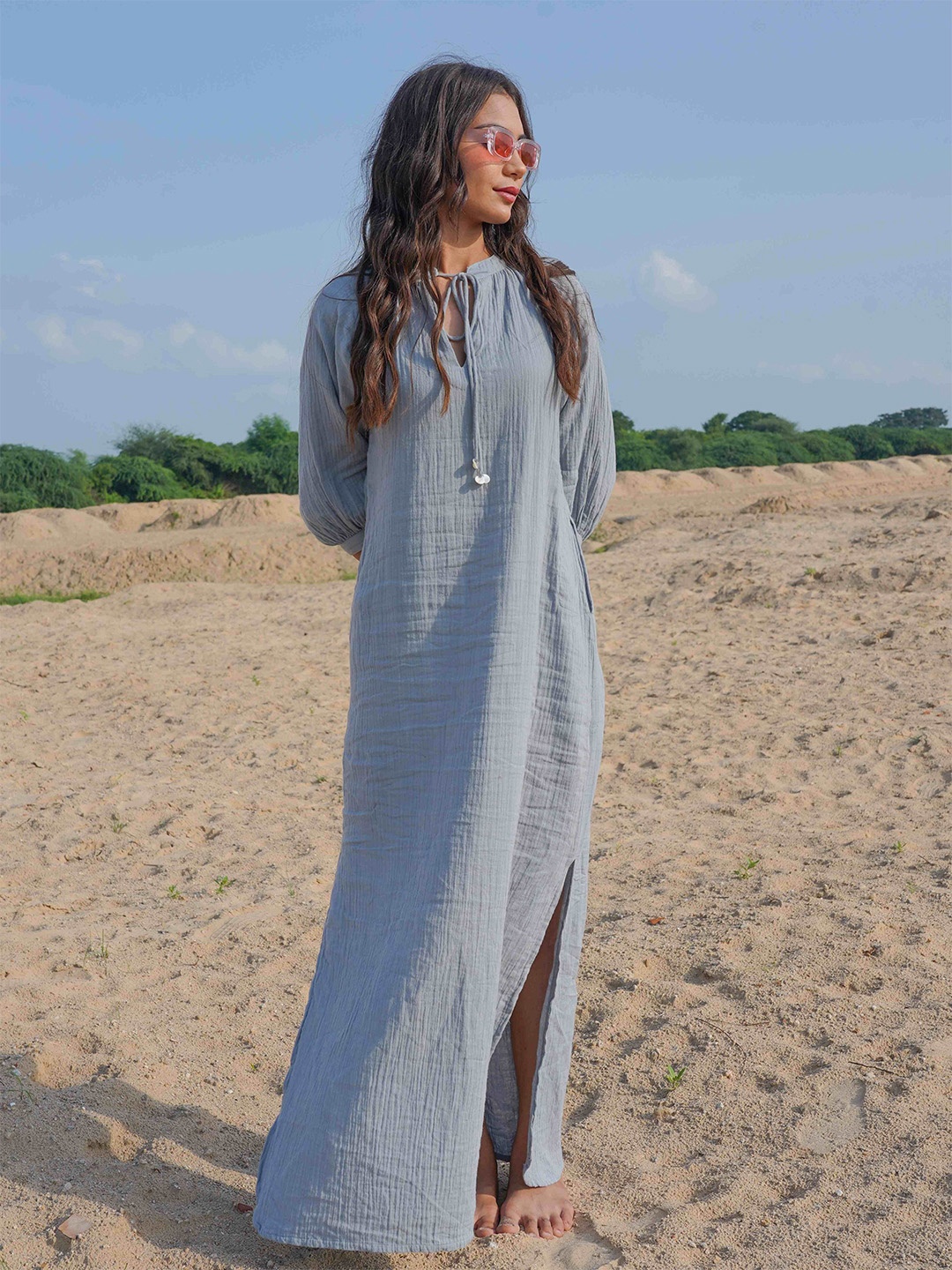 

House of Harakh Women Striped Maxi Dress, Lavender