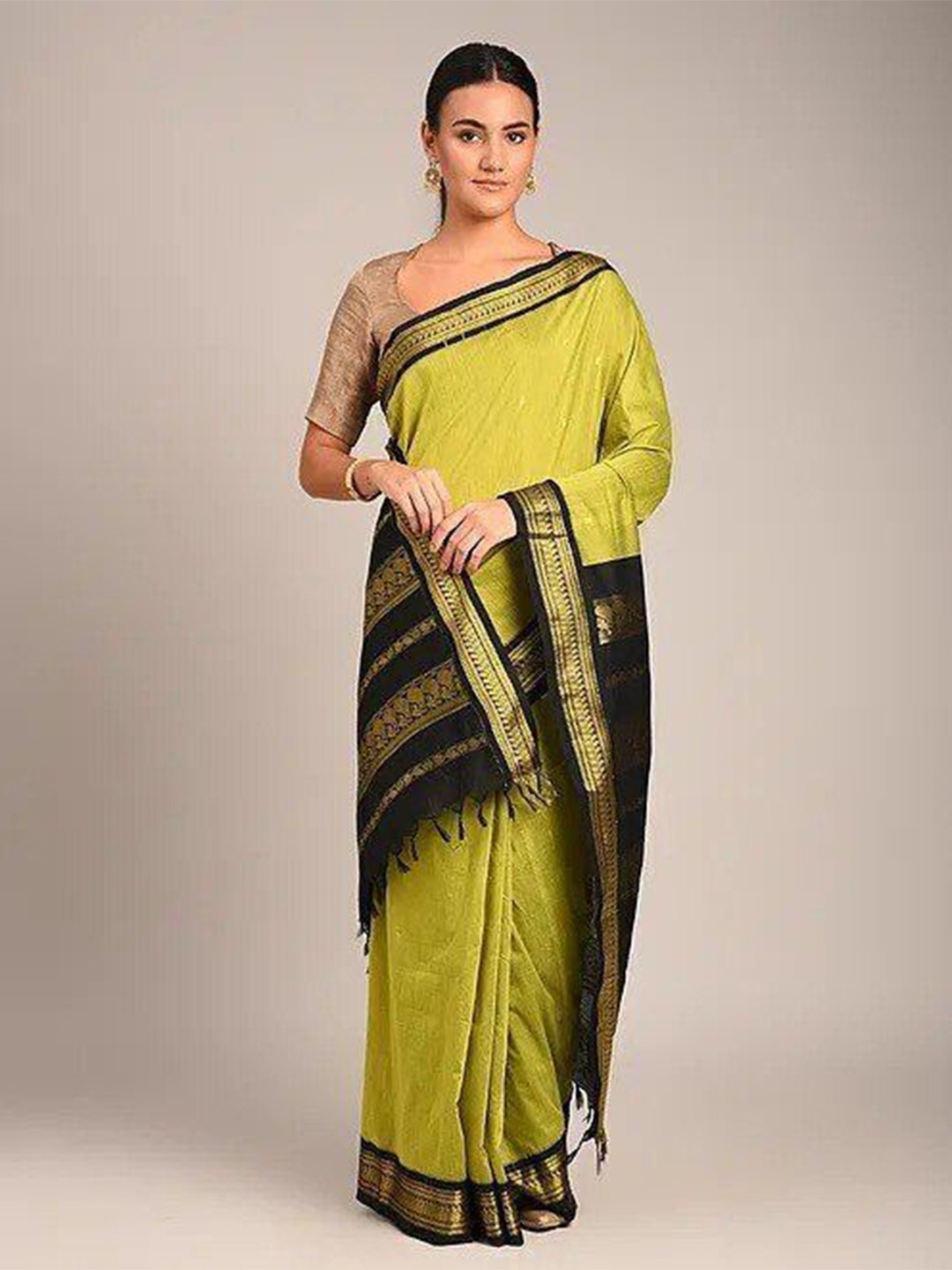 

bansari textiles Woven Design Zari Pure Silk Kota Saree, Green