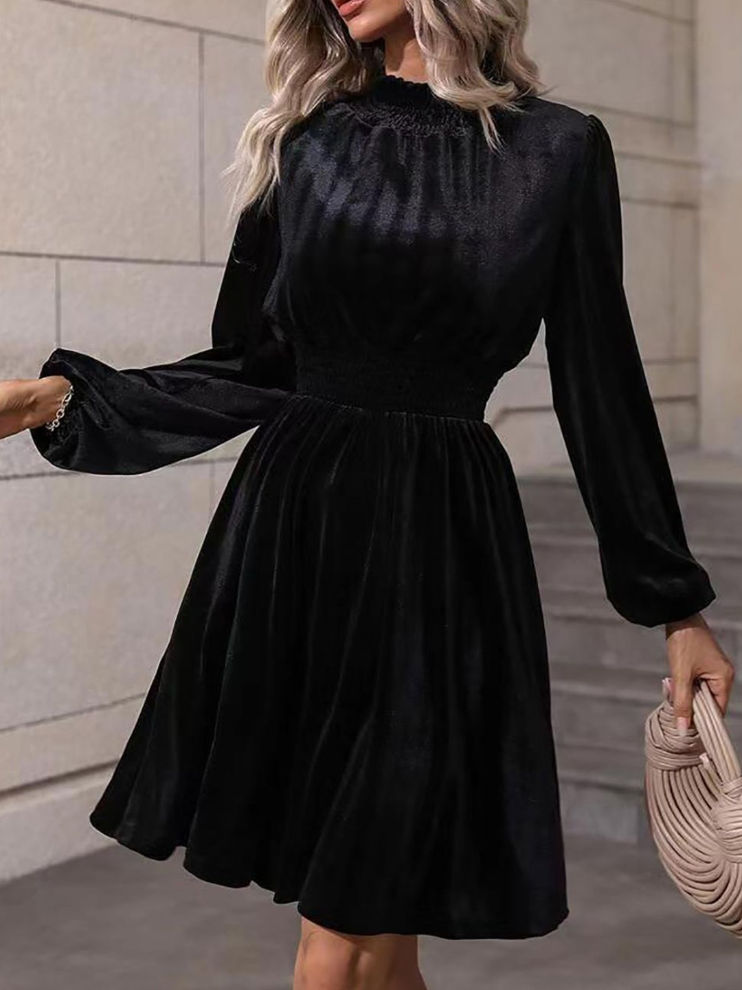 

StyleCast x Revolte Women Bishop Sleeves Fit and Flare Dress, Black