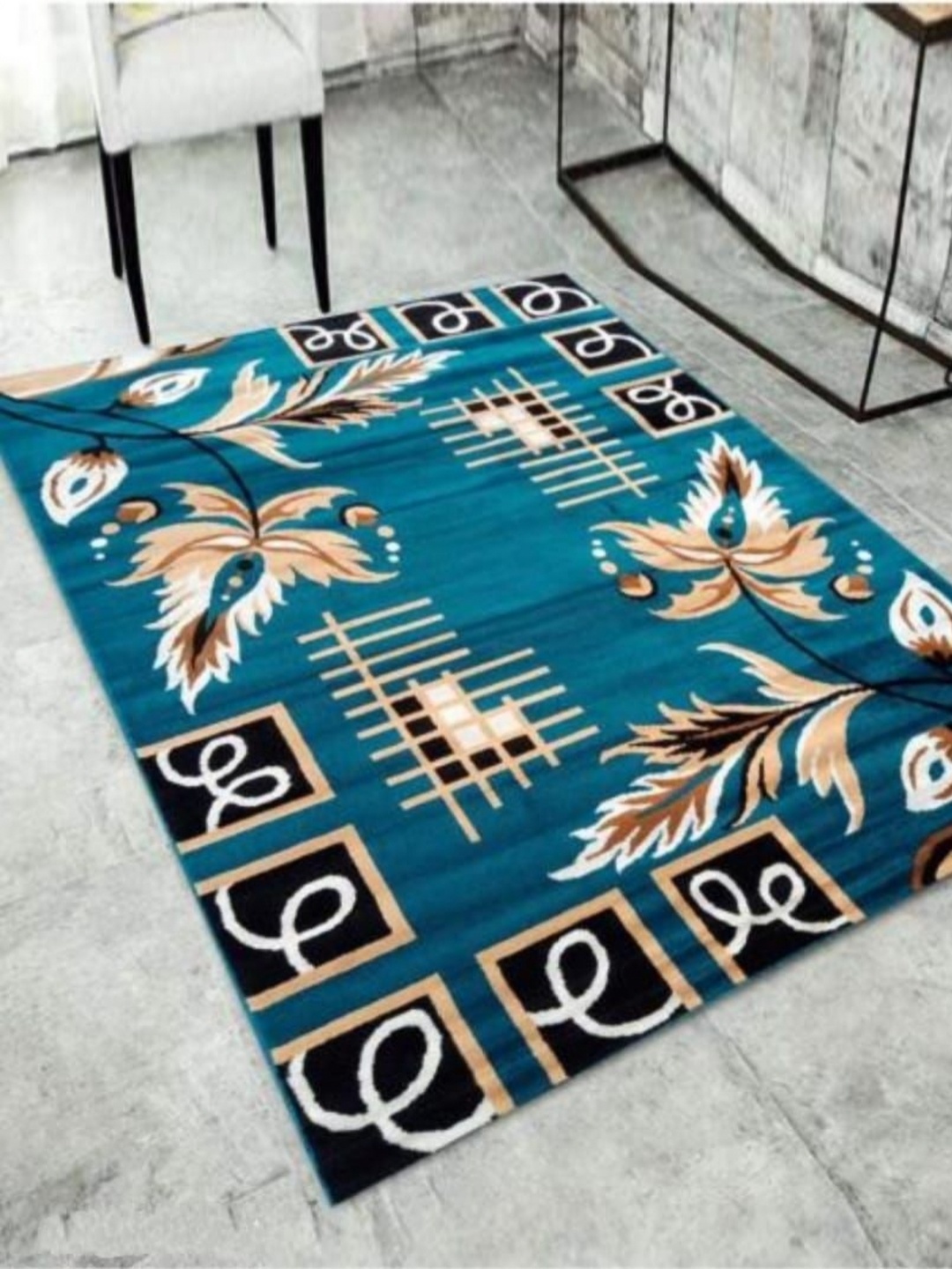 

Samjeeda Handloom carpets Blue & Beige Floral Printed Anti-Skid Carpet