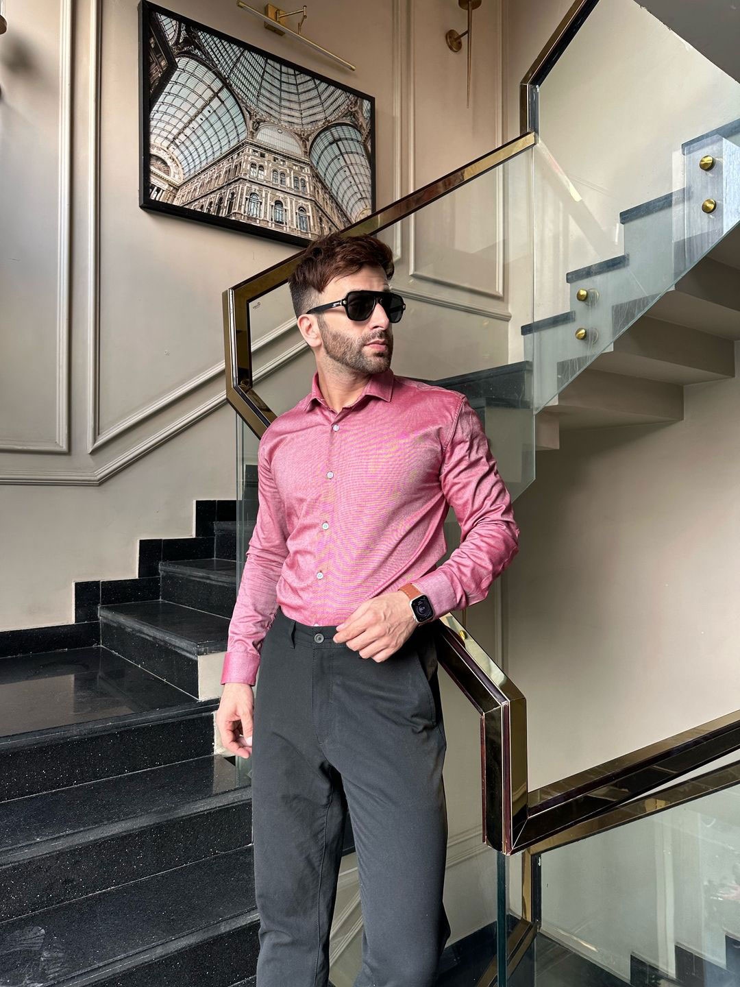 

GRITSTONES Men Comfort Opaque Printed Casual Shirt, Pink