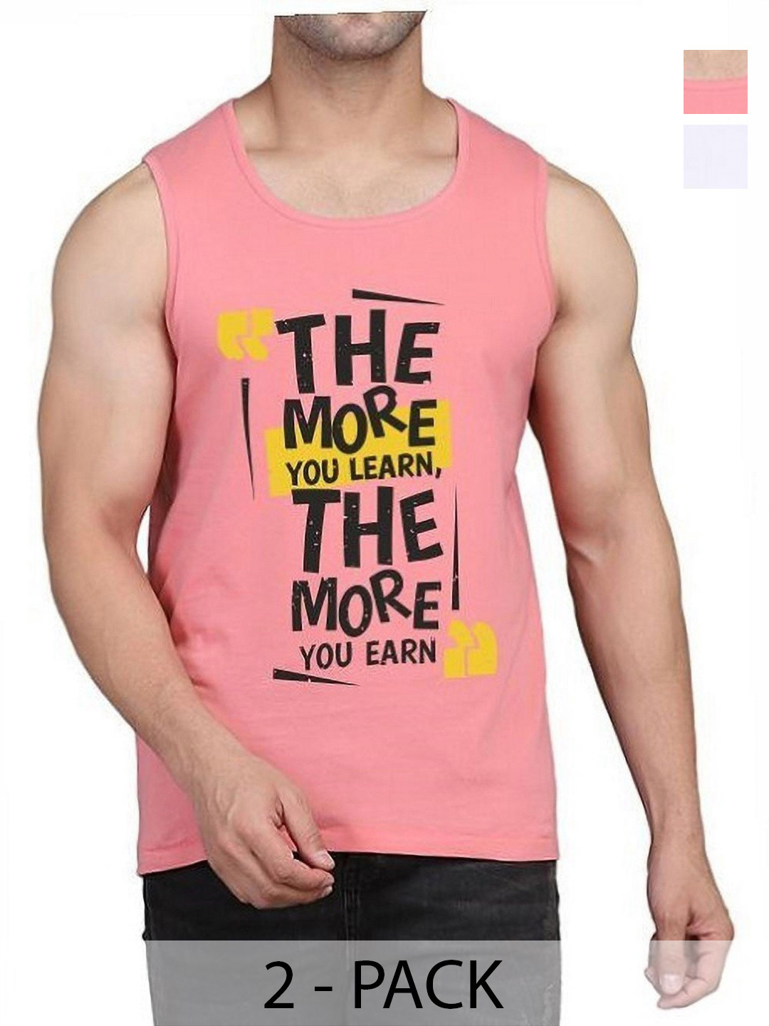

WOOSTRO Men Pack Of 2 Typography Printed Round Neck Cotton Slim Fit T-shirts, White