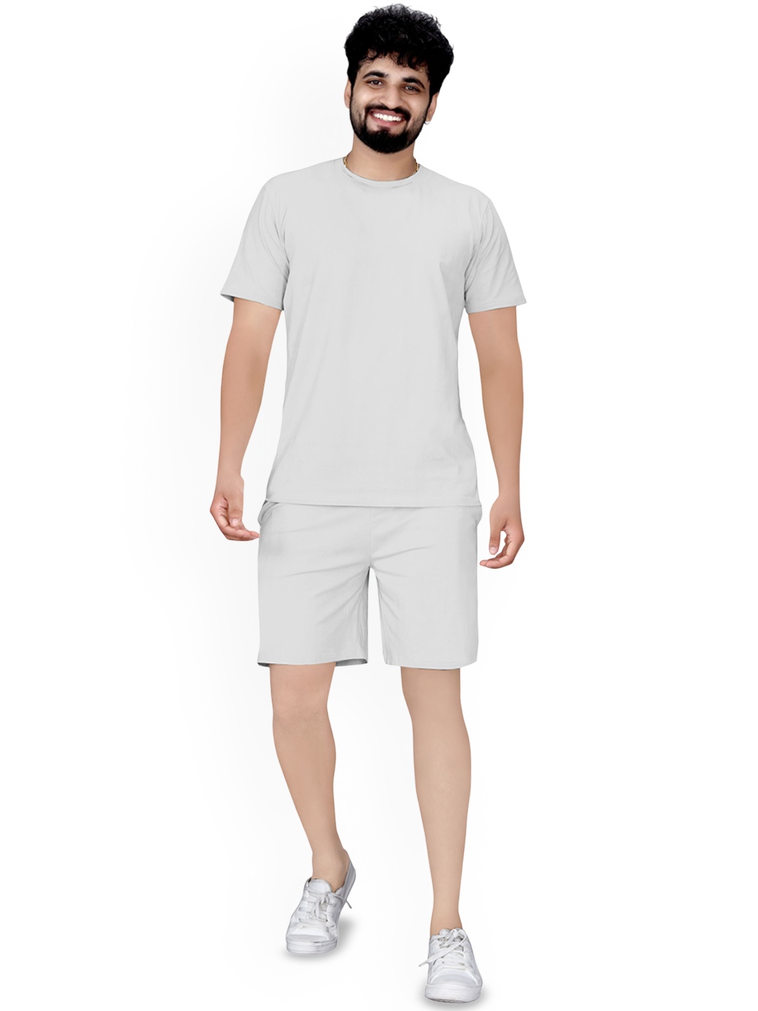 

ELLITI Round Neck T-Shirt With Shorts Co-Ords, Grey