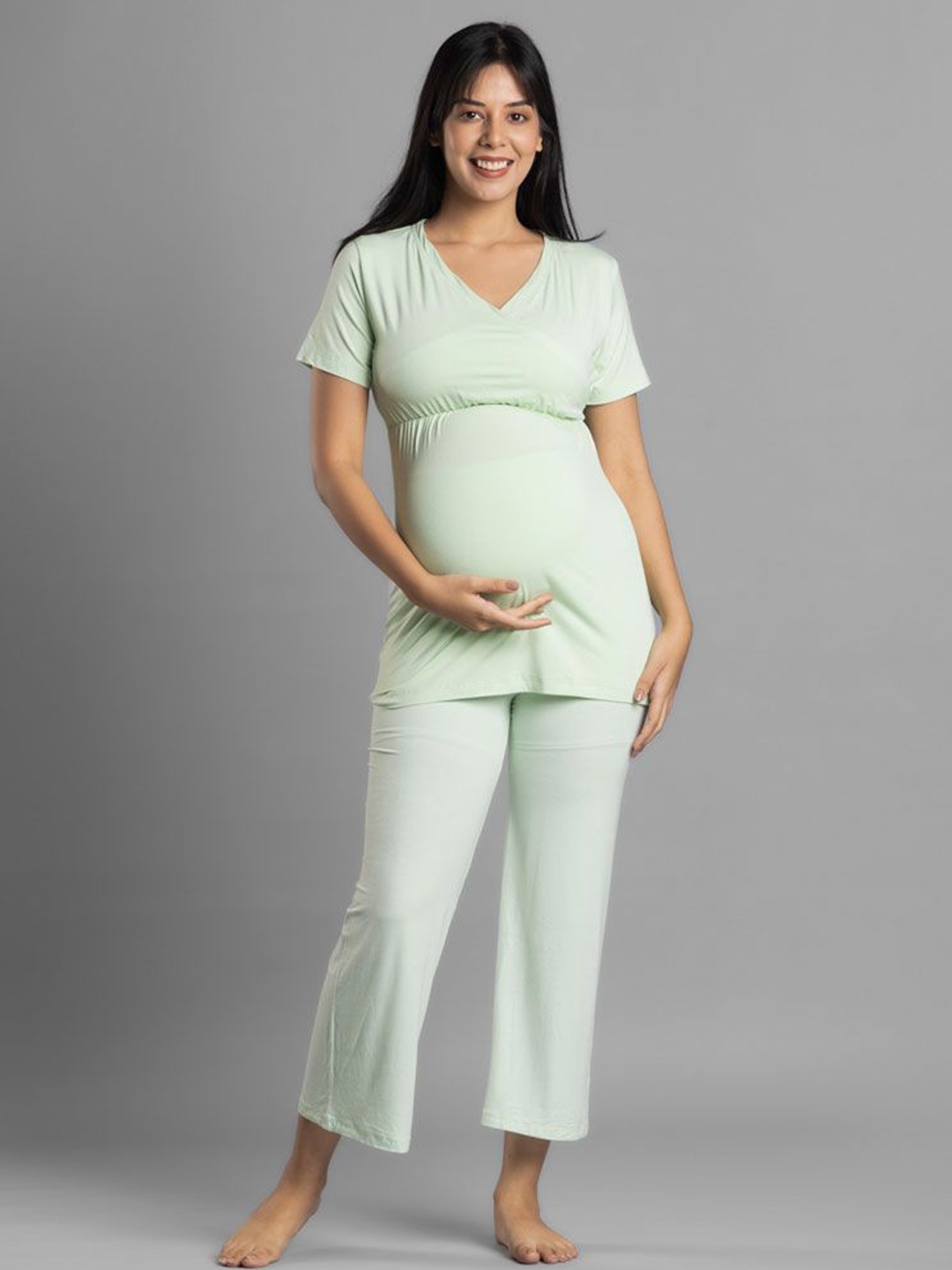 

Block Hop Women Lime Maternity Everyday Night suit, Lime green