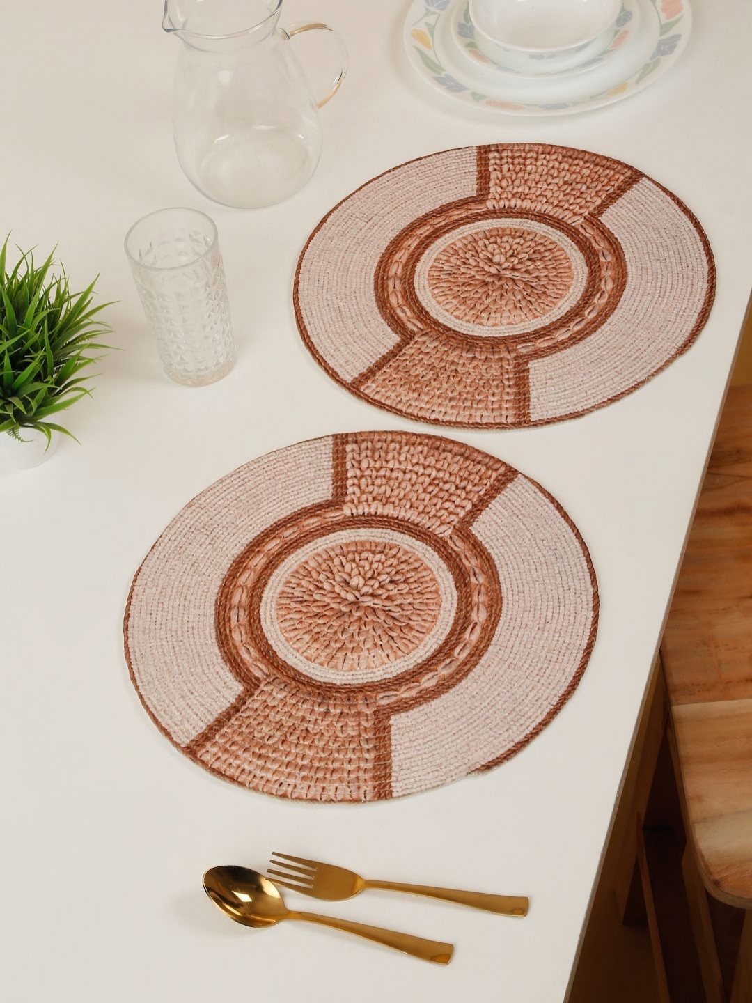 

HOSTA HOMES 2-Pcs Beige & Peach-Colored Digital Printed Pure Cotton Table Placemats