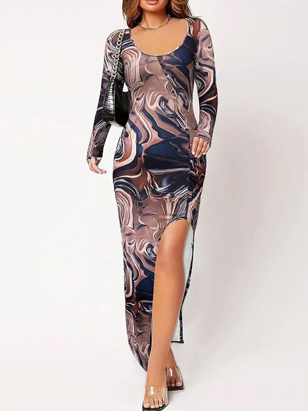 

StyleCast x Revolte Print Bodycon Midi Dress, Blue