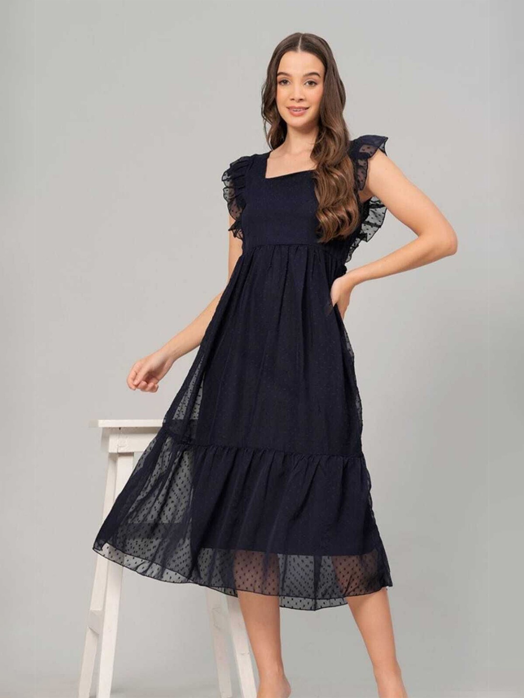 

BPT DESIGNER Women Ruffled Maxi Dress, Black