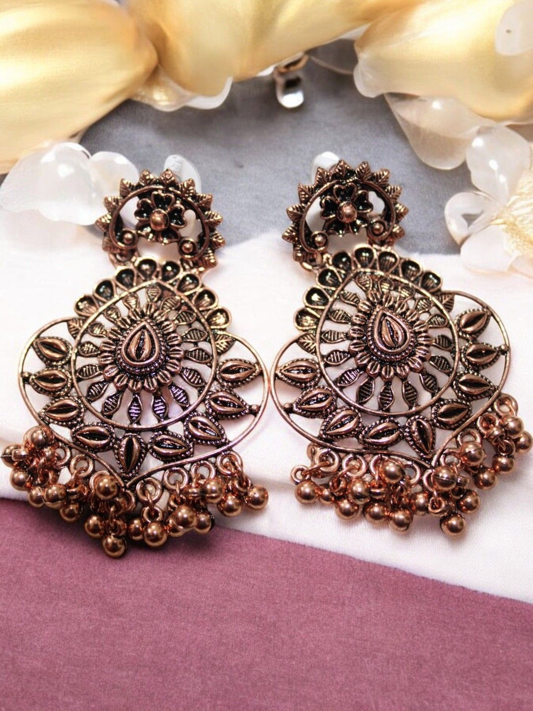 

Jolly Faces Artificial Stones And BeadS Studded Teardrop Earrings, Copper