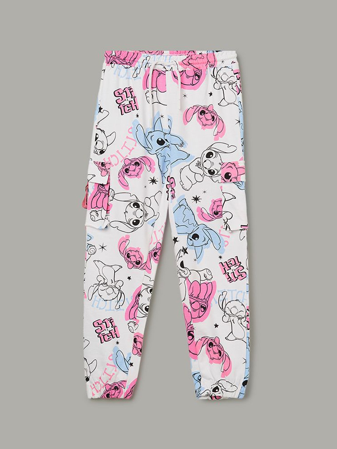 

Fame Forever by Lifestyle Girls Lilo & Stitch Printed Cotton Track Pants, White