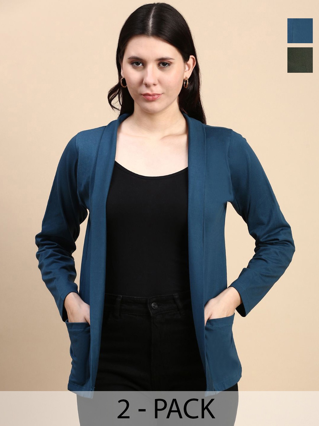 

Kryptic Pack Of 2 Cotton Open Front Shrug, Olive