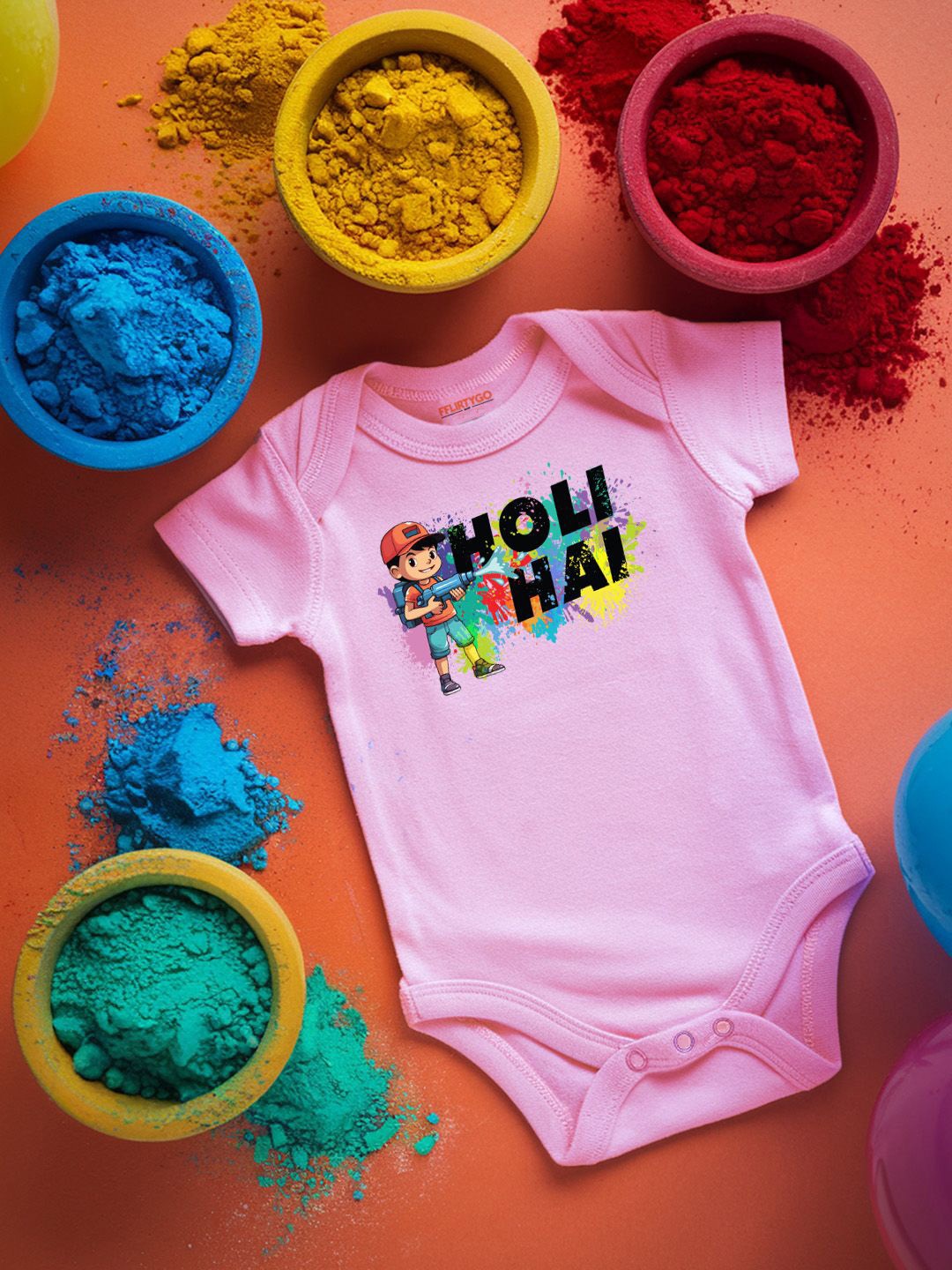 

FFLIRTYGO Infants Holi Printed Cotton Bodysuit, Pink