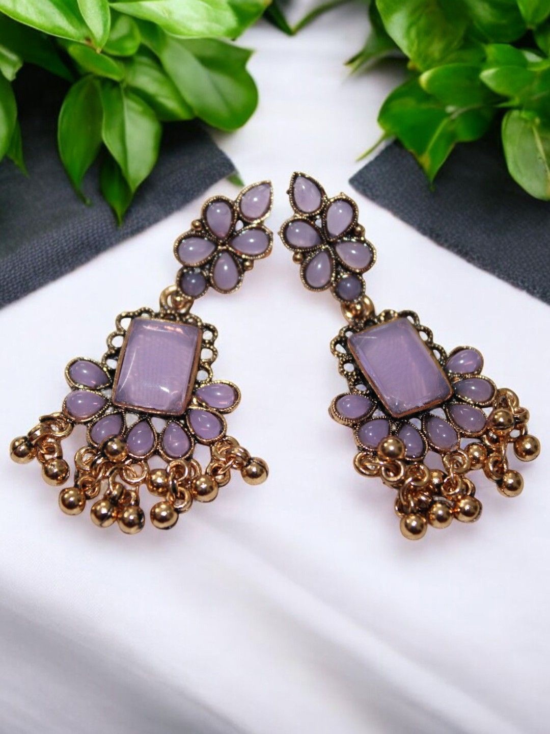 

Jolly Faces Artificial Beaded Contemporary Shaped Drop Earrings, Gold