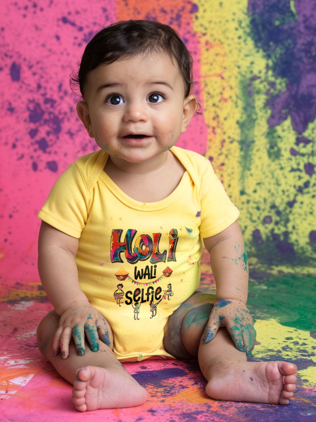 

FFLIRTYGO Infants Holi Printed Cotton Bodysuit, Yellow
