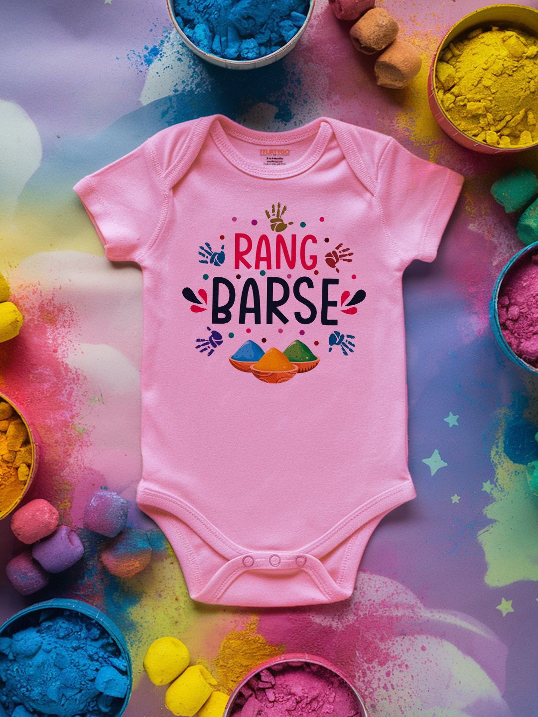 

FFLIRTYGO Infants Holi Printed Cotton Bodysuit, Pink