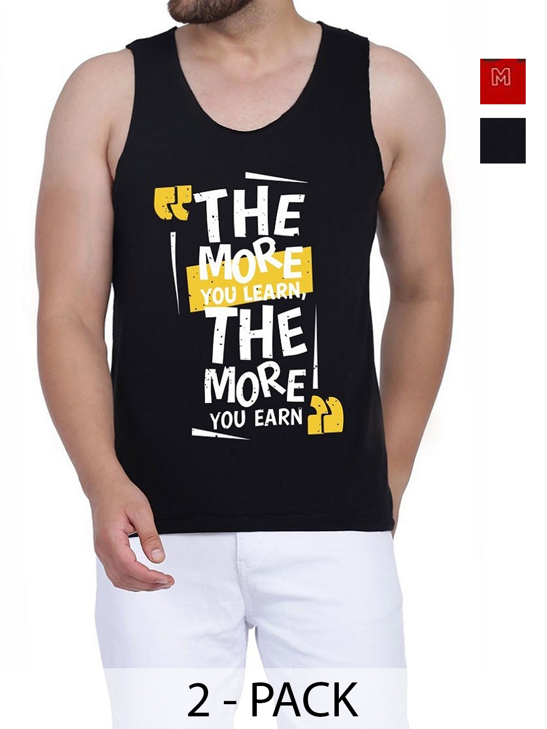 

WOOSTRO Men Pack Of 2 Typography Printed Round Neck Cotton Slim Fit T-shirts, Black