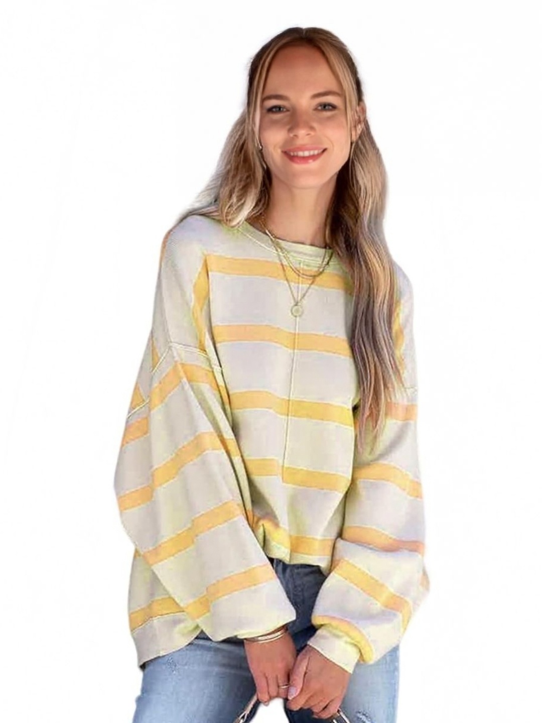 

StyleCast Women Striped Round Neck Cotton Oversized T-shirt, Yellow