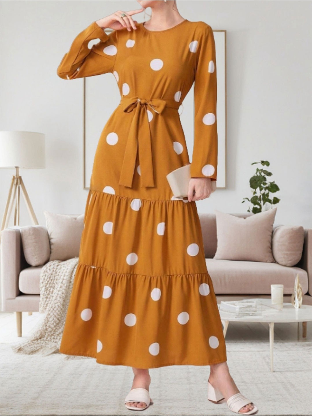 

StyleCast x Revolte Polka Dot Print Layered Maxi Midi Dress, Yellow