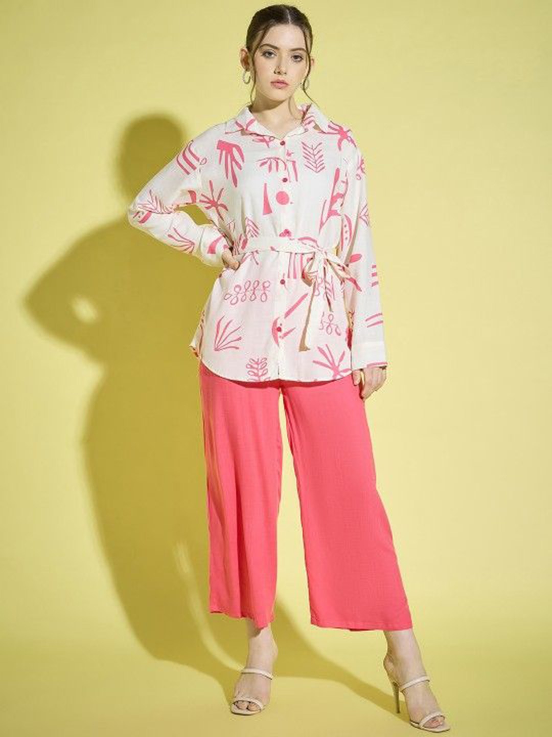 

NEYSA Abstract Printed Shirt Collar Pure Cotton Shirt And Palazzos, Pink