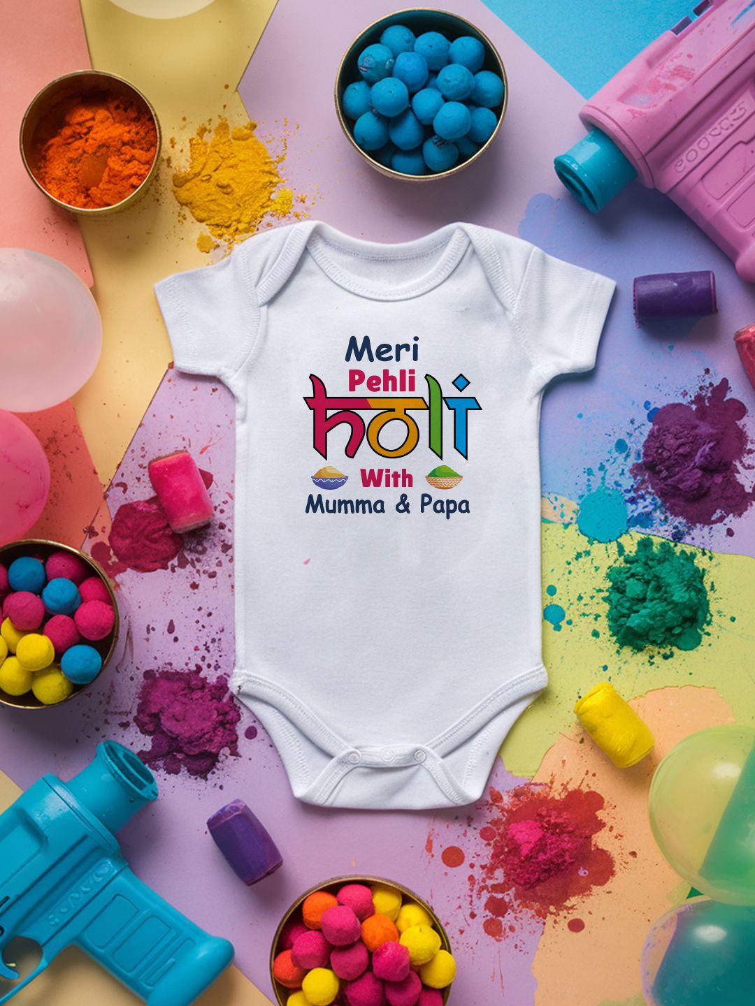 

FFLIRTYGO Infants Holi Printed Cotton Bodysuit, White