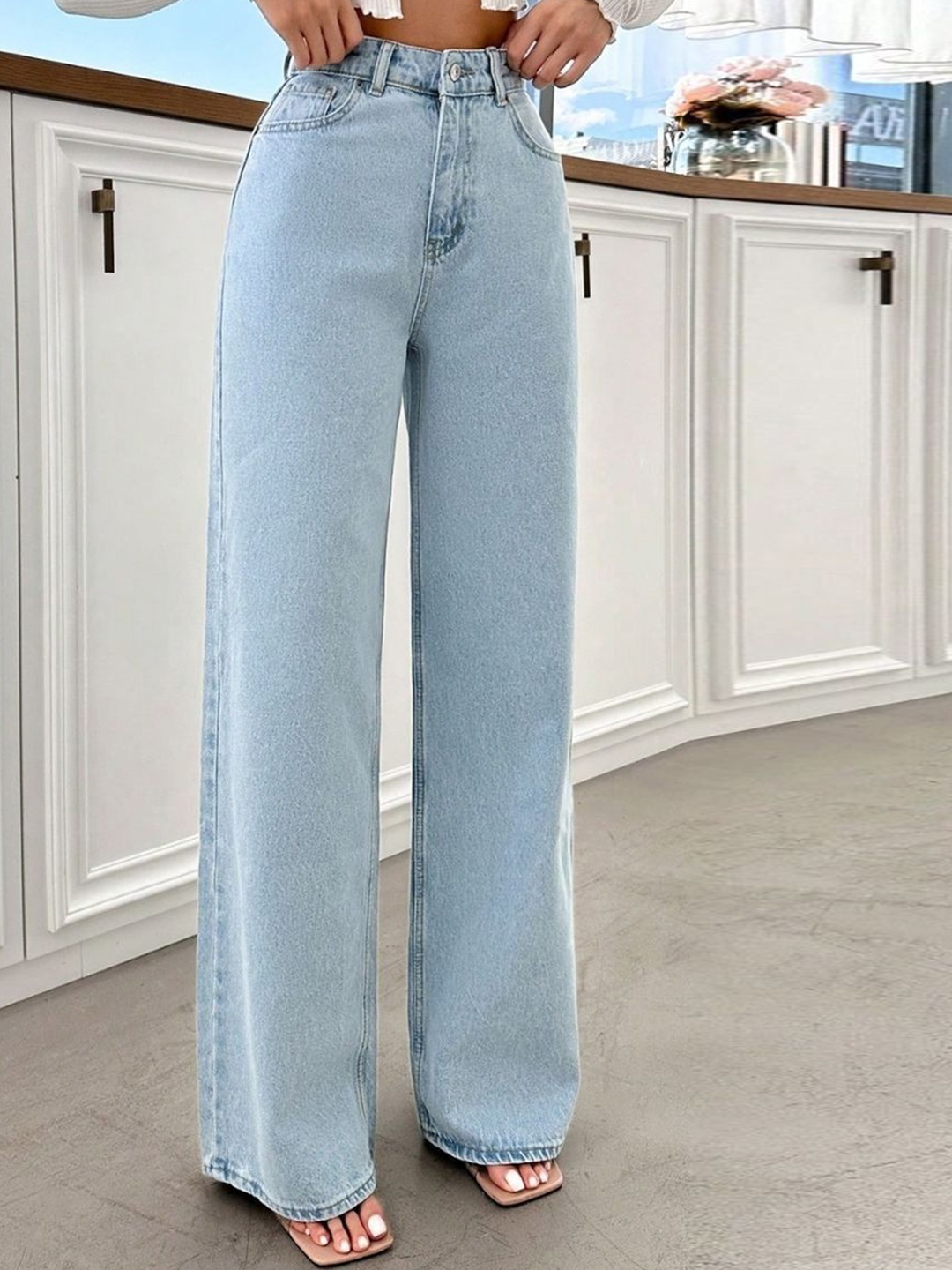 

NUCOUTHS Women Comfort Wide Leg Stretchable Jeans, Blue