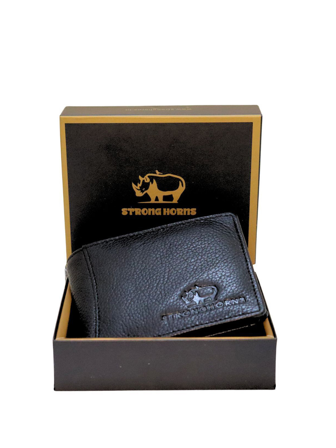 

STRONG HORNS Men Textured Leather Two Fold Wallet, Black