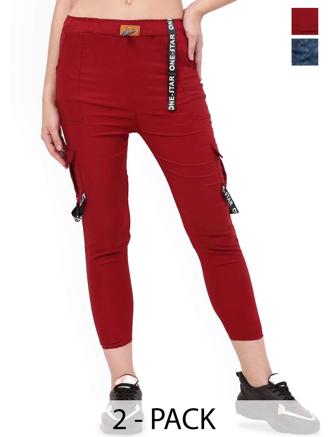 

BAESD Girls Pack Of 2 Printed Slim Fit Mid-Rise Joggers, Maroon