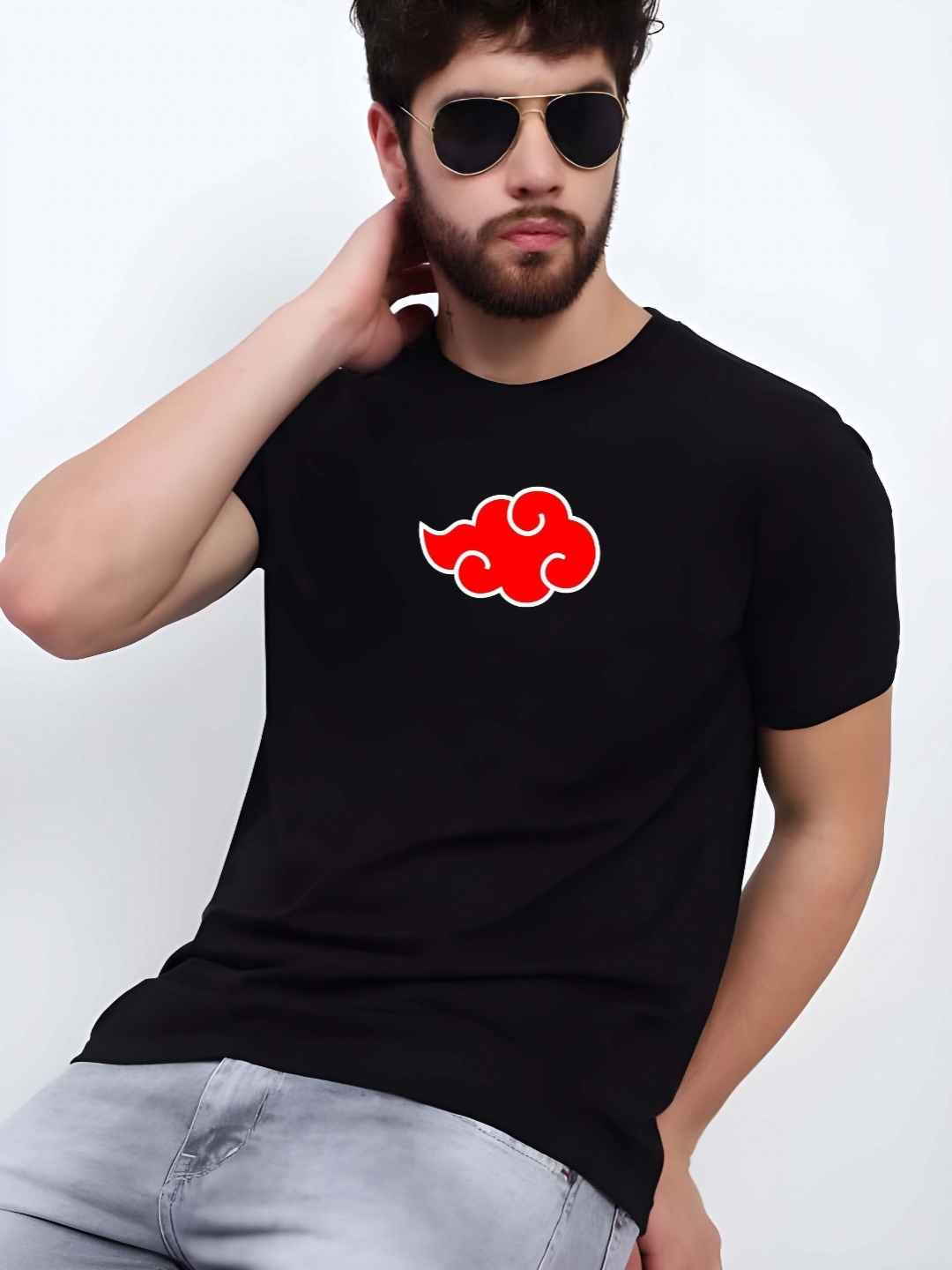 

BOWLIFESTYLE Men Naruto Graphic Printed Round Neck Cotton T-shirt, Black
