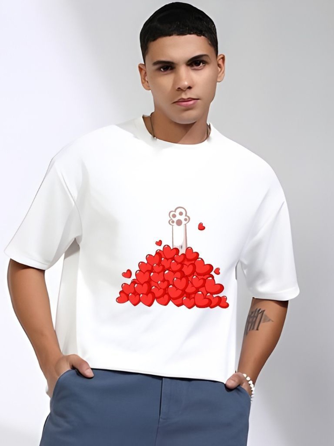 

Krimmple Men Drop-Shoulder Sleeves Pure Cotton T-shirt, White