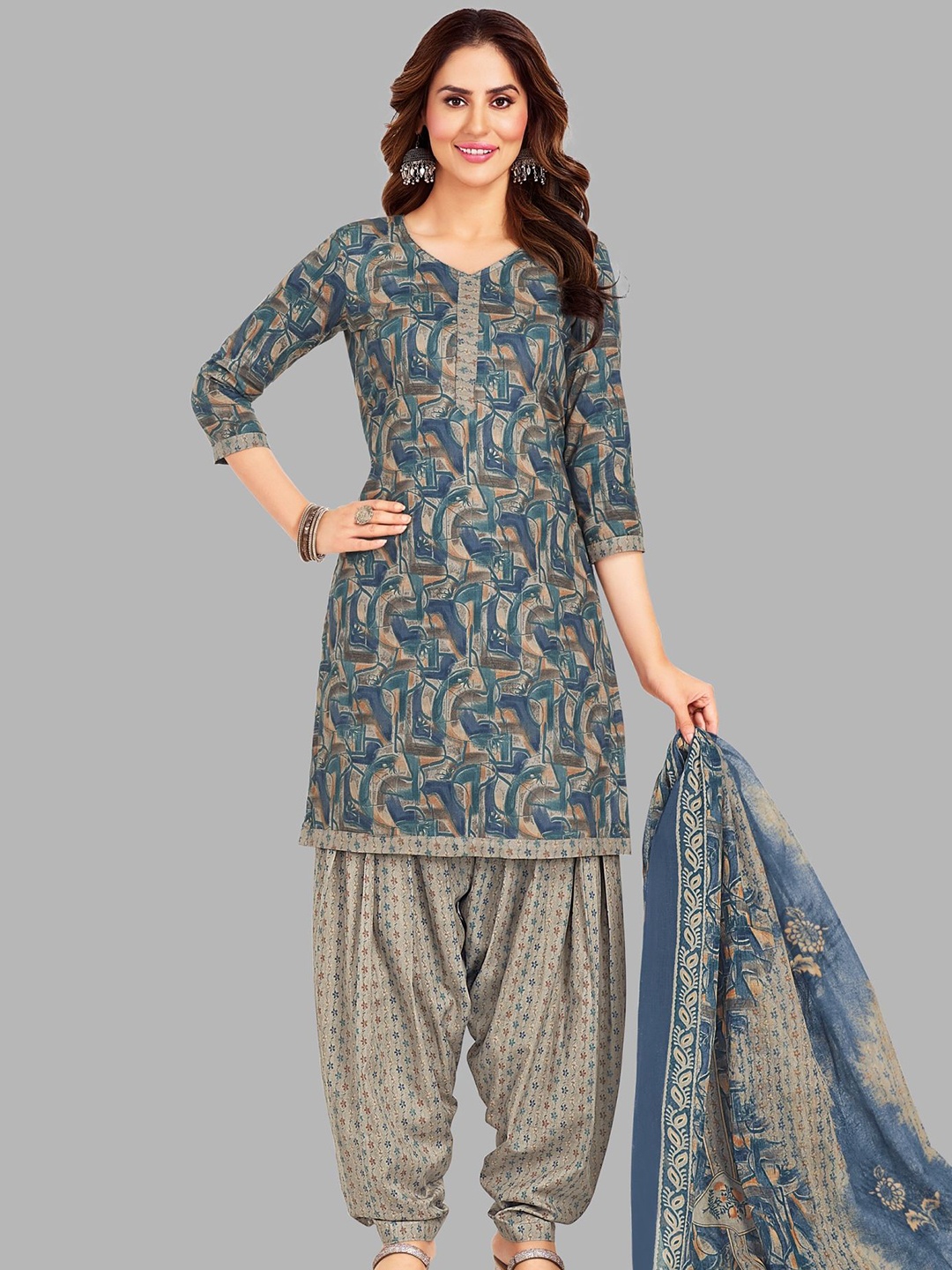 

shree jeenmata collection Printed Pure Cotton Unstitched Dress Material, Blue