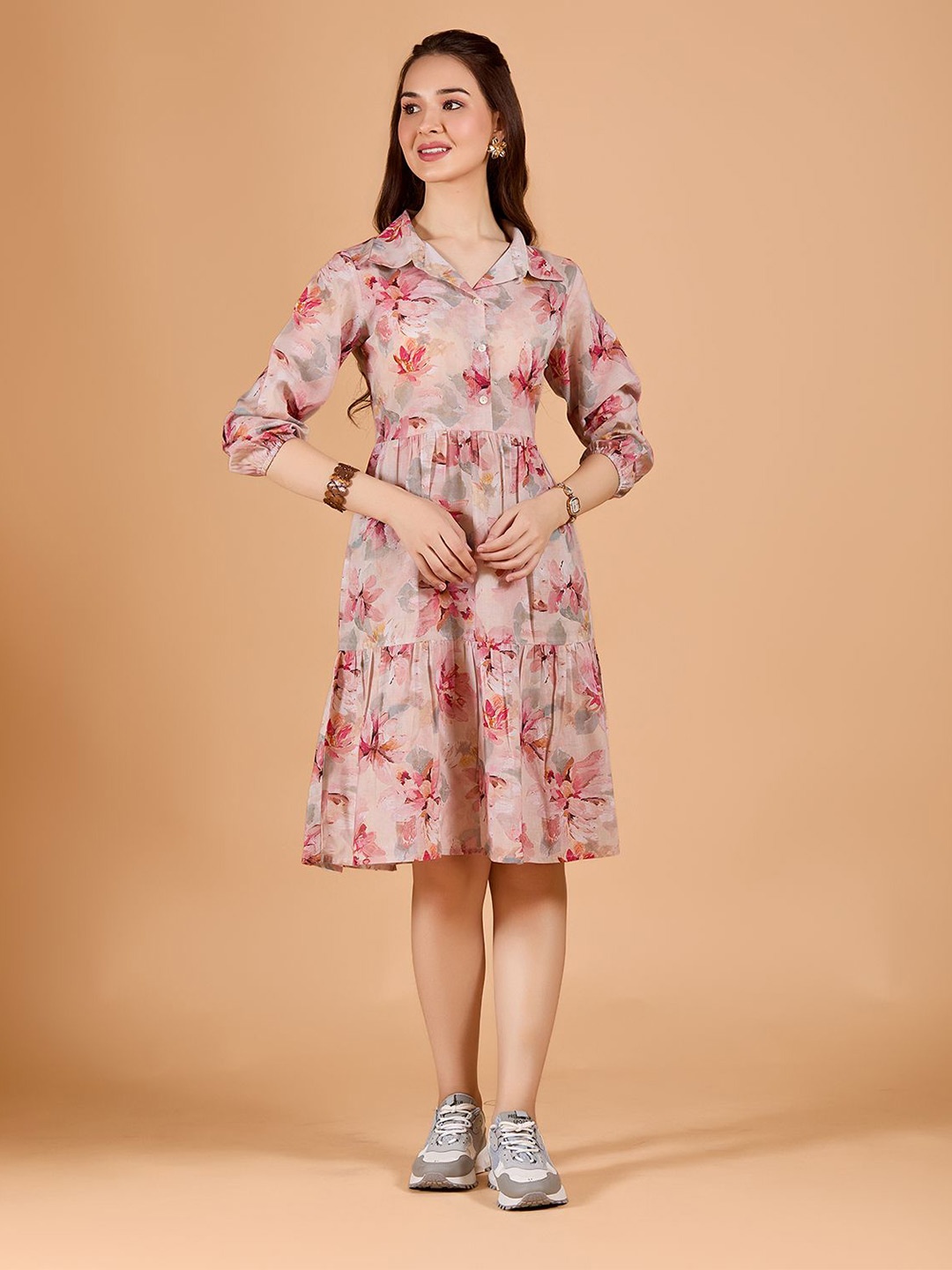 

DressBerry Women Floral Printed Fit & Flare Midi Dress, Peach