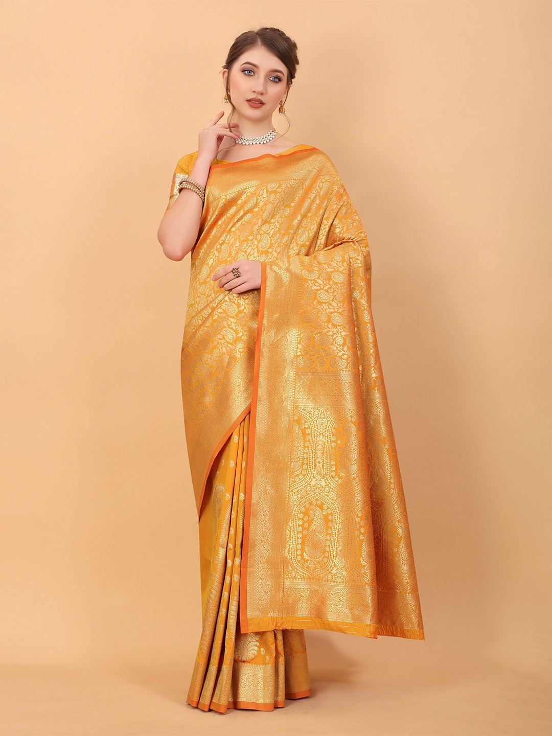 

bansari textiles Woven Design Zari Banarasi Saree, Yellow