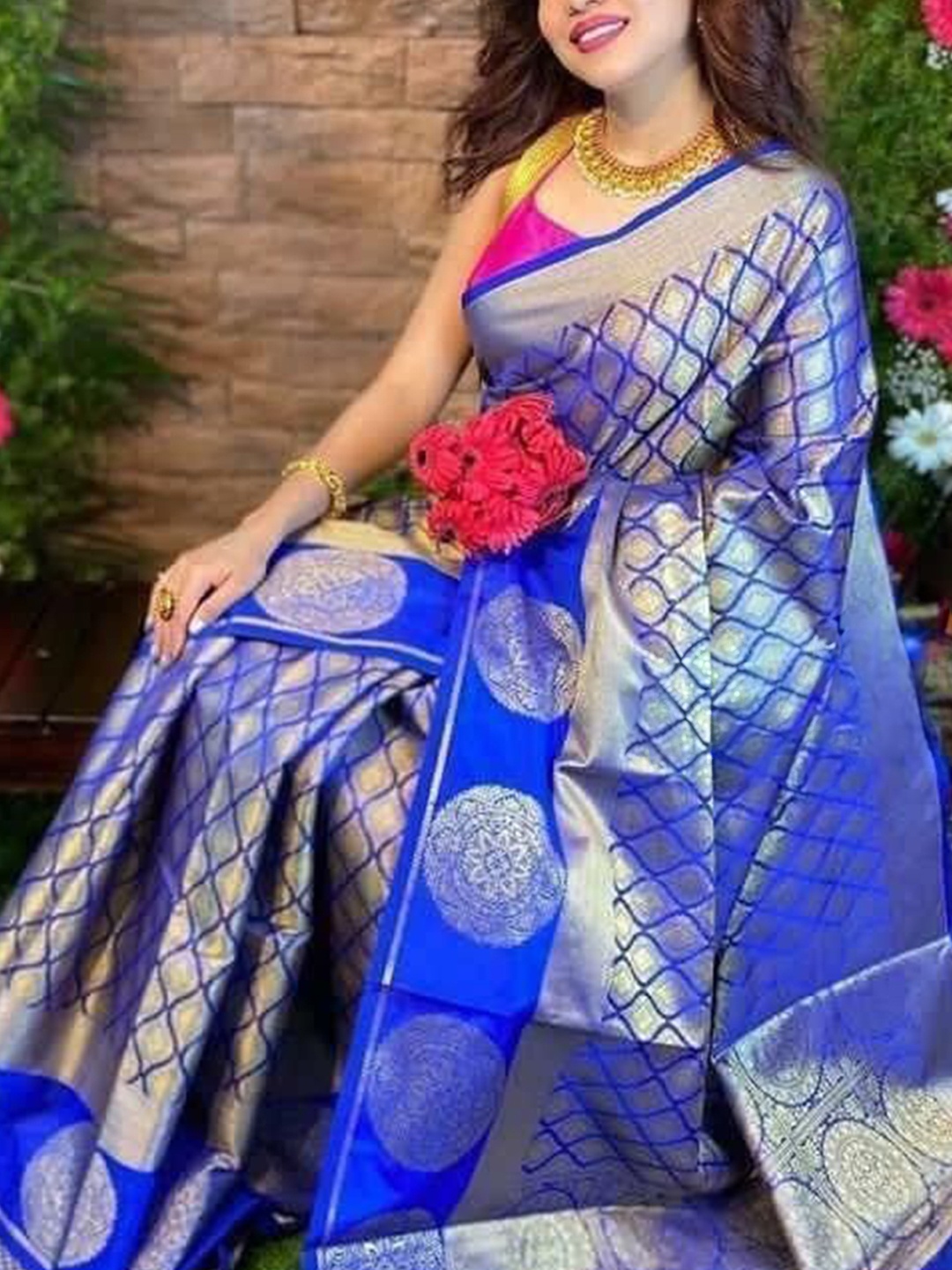 

bansari textiles Woven Design Zari Kanjeevaram Saree, Blue