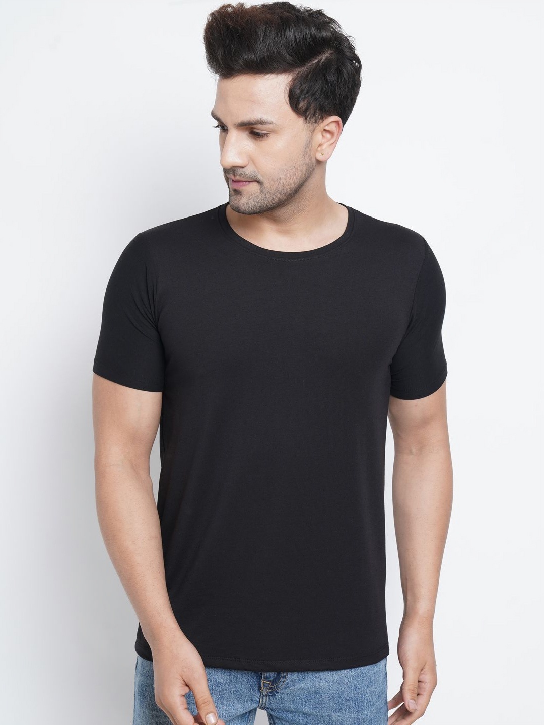 

Moda Rapido Men Fusion Solid Round Neck Cotton T-shirt, Black
