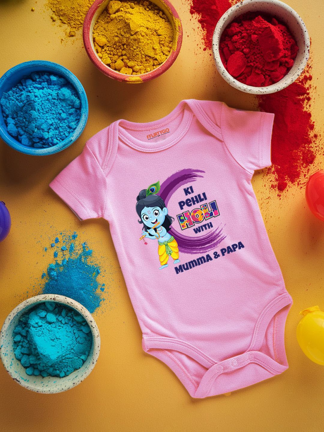 

FFLIRTYGO Infants Holi Printed Cotton Bodysuit, Pink