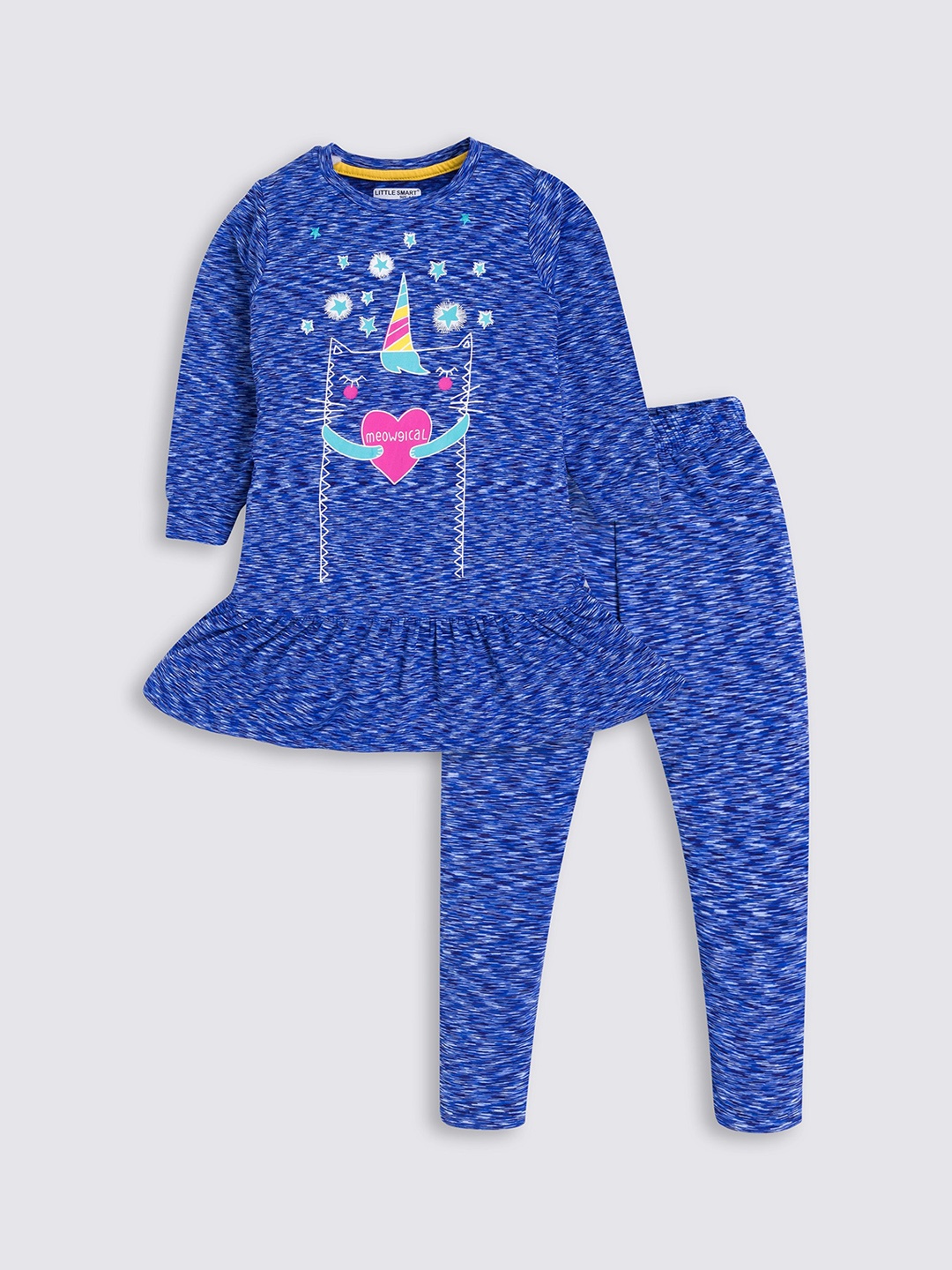 

BAESD Girls Abstract Printed Long Sleeves Top With Trousers, Blue