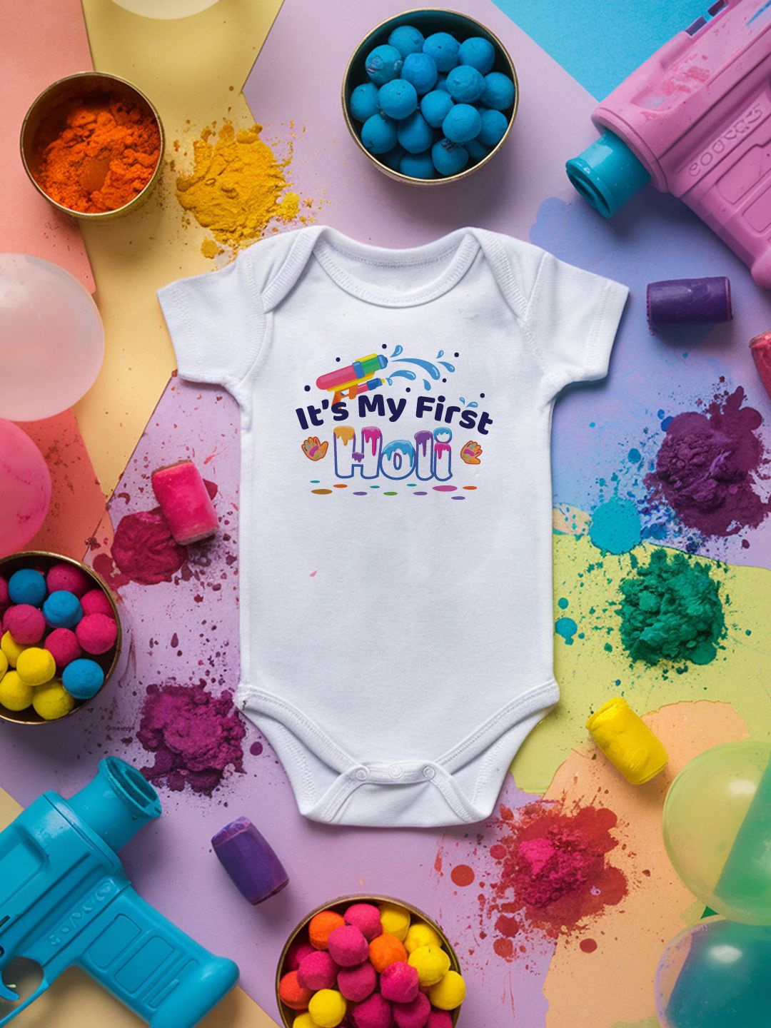 

FFLIRTYGO Infants Holi Printed Cotton Bodysuit, White