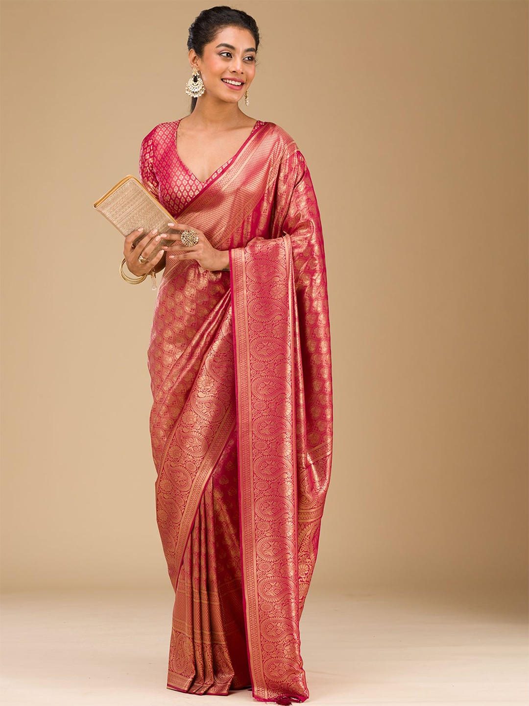 

Koskii Maroon Plain Art Silk Saree, Red