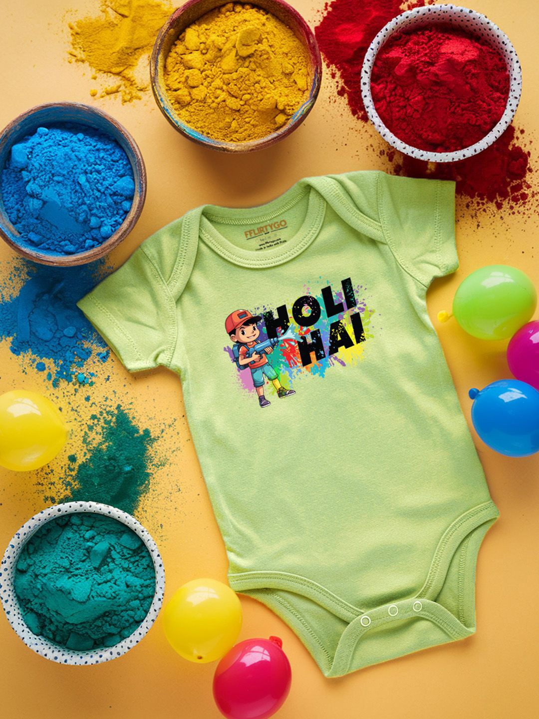 

FFLIRTYGO Infants Holi Printed Cotton Bodysuit, Green