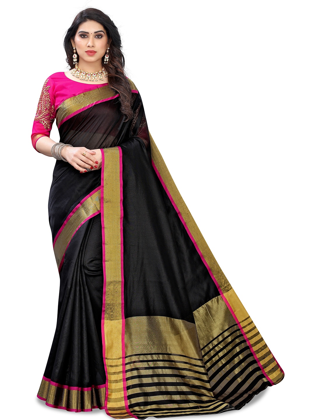 

bansari textiles Pure Silk Zari Tussar Saree, Black